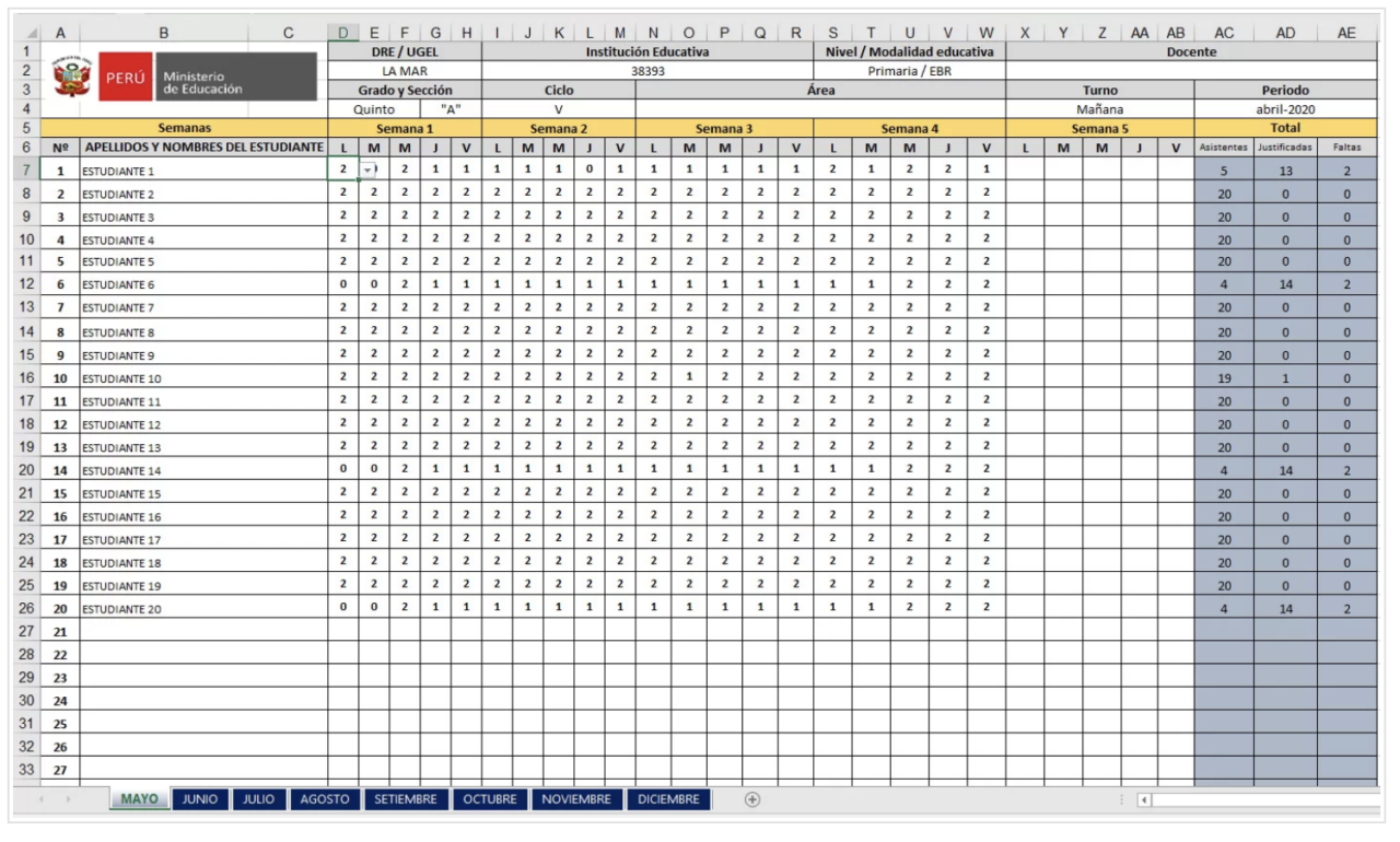 Registro de asistencia en excel